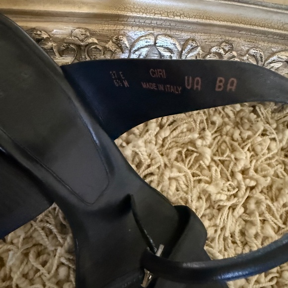 Bally Black Leather Wedge Sandals Square Toe Ankle Strap Size 37 6.5 Medium - Picture 6 of 7